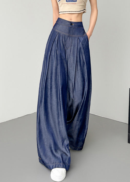Pantalon en jean taille haute avec poches bleu marine pour l'été NN007