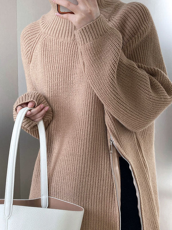 Pull gris urbain à manches longues et col licou avec fermeture éclair sur les côtés AN1033