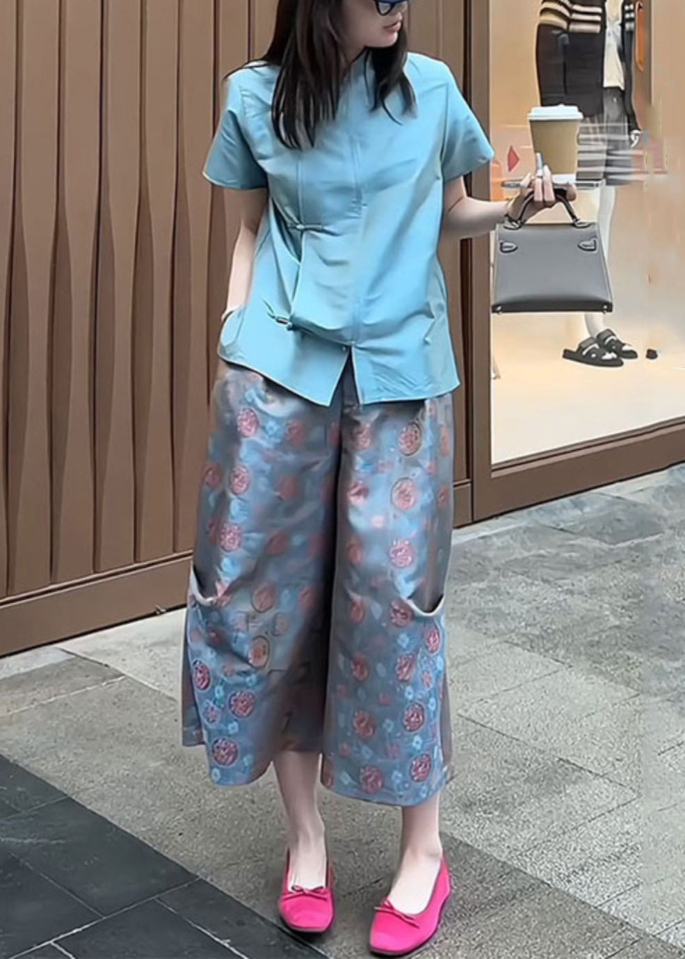 Ensemble deux pièces chemise à boutons roses et pantalon court pour l'été QP008