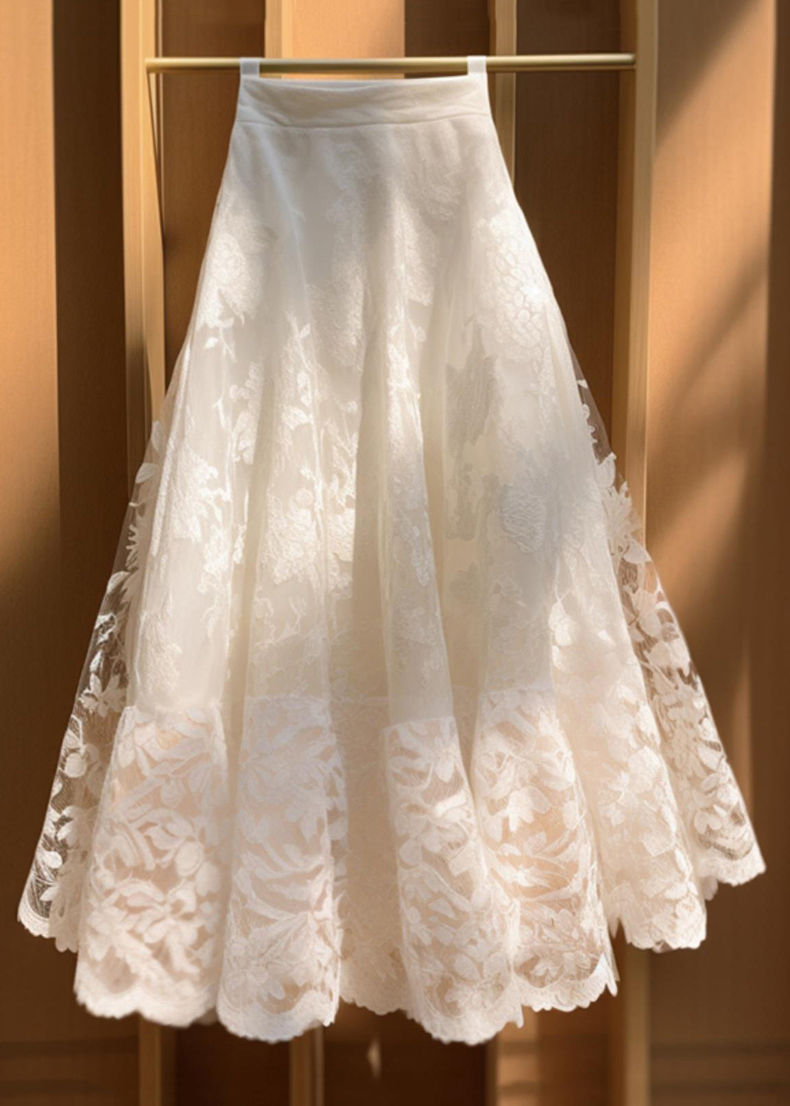 Jupes en dentelle taille haute à imprimé floral beige uni pour l'été QP055