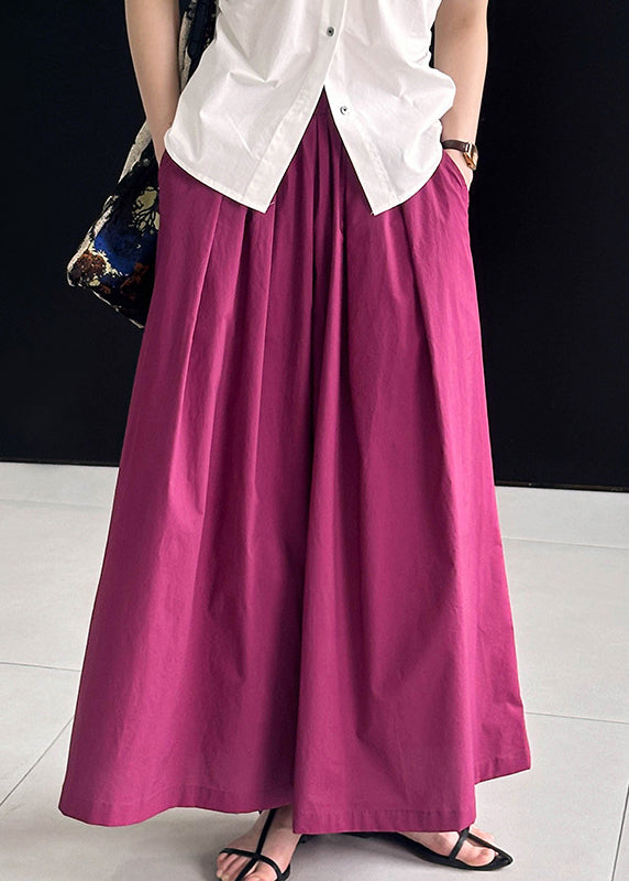 Pantalon ample en coton uni rose à taille élastique AF1046