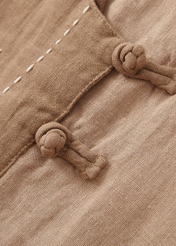 Grace Gelb Stehkragen Patchwork Knopf Leinen Top Armband Ärmel QR020