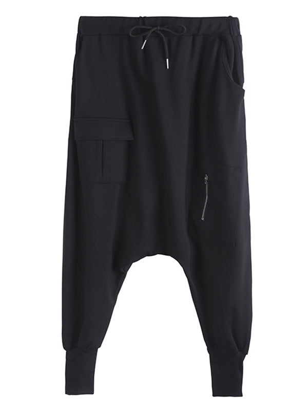 Pantalon sarouel simple noir avec poches à la taille et élasticité WS012