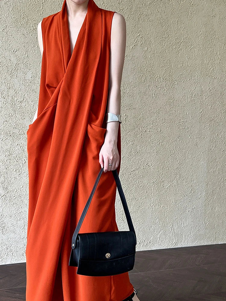 Taschen mit drapiertem ärmellosem Kleid Elegantes Midi