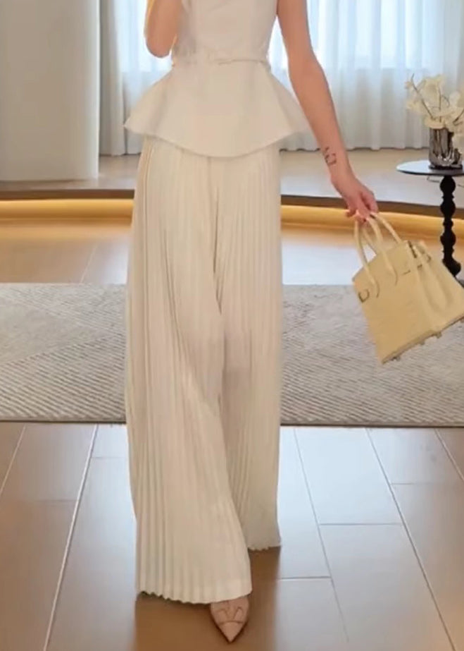Pantalon de printemps blanc taille haute, large et élégant
