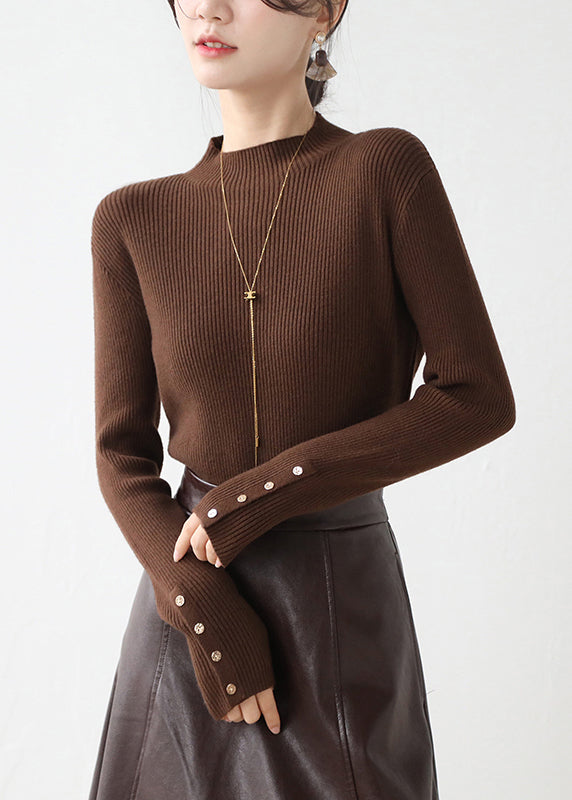 Nouveau pull blanc en tricot patchwork à col montant et boutons pour l'hiver RV026