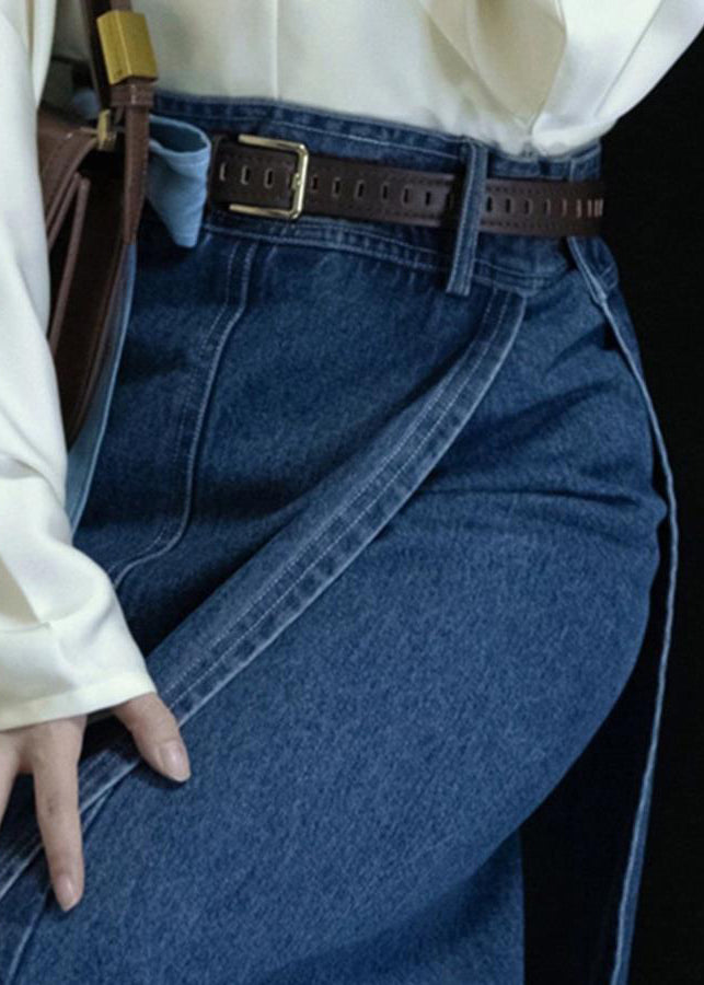 Nouvelles jupes en jean bleu taille haute à ouverture latérale