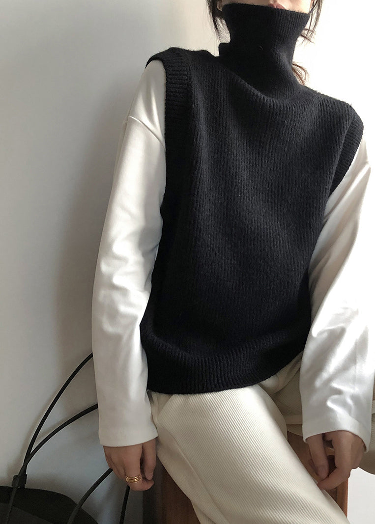 Gilet en tricot polyvalent à col montant gris français sans manches AF1090