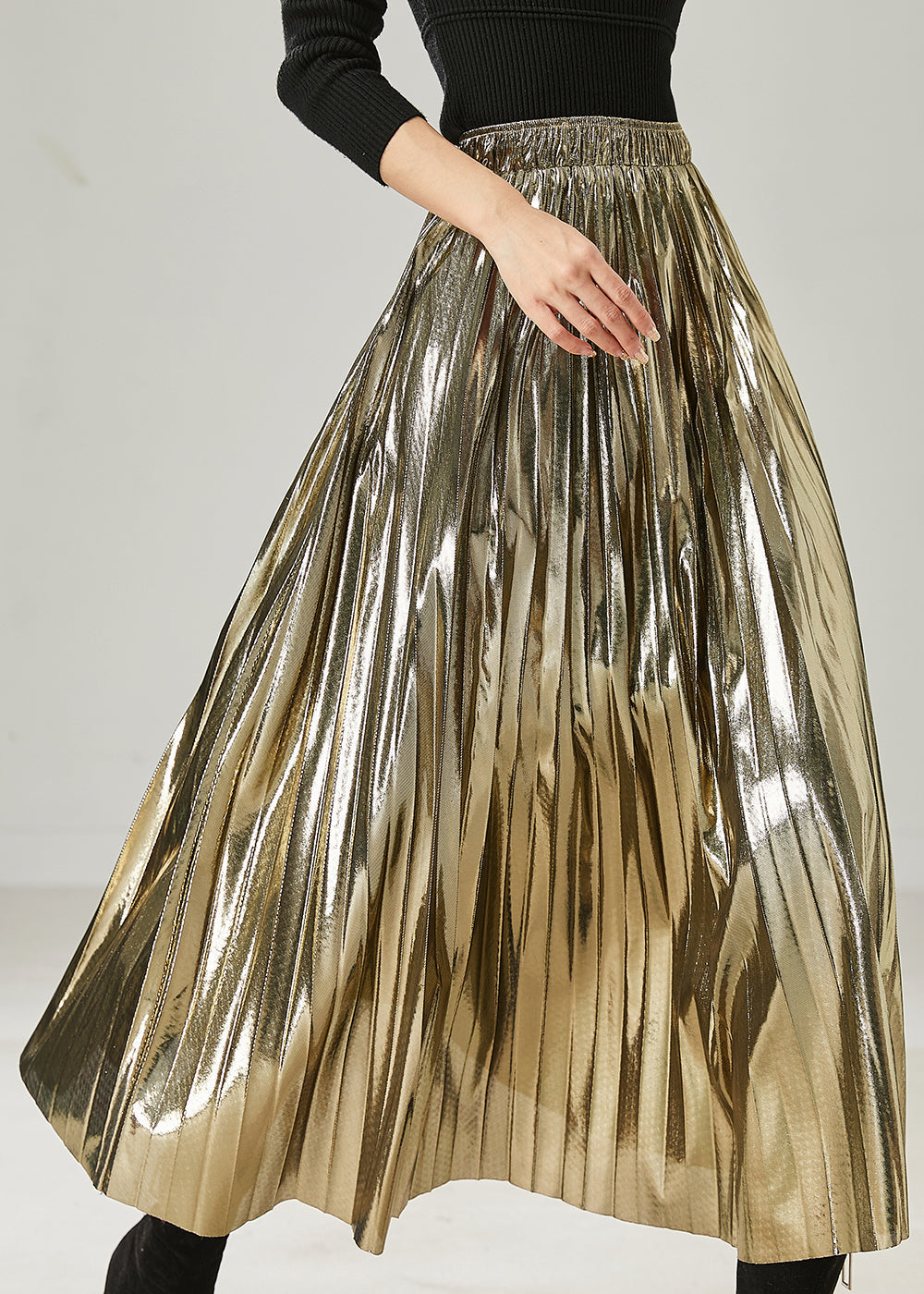 Jupe plissée à ourlet extra large couleur champagne italienne pour l'été AZ1017