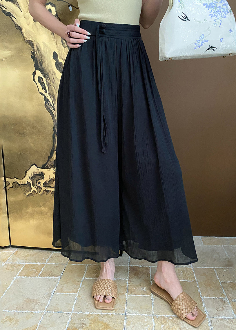 Pantalon d'été large en coton avec poches zippées noires AF1096