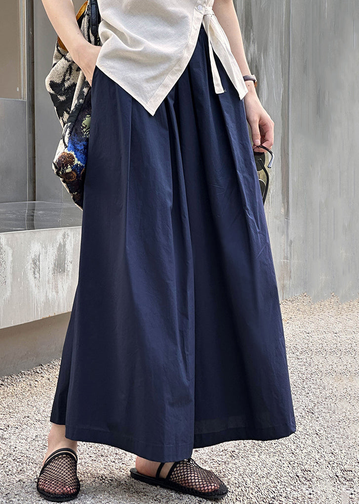 Neue Marineblaue Baumwoll-Crop-Hose mit Taschen und elastischer Taille für den Sommer AF1077
