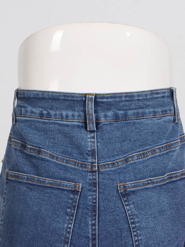 Rote schicke gebundene gerade Jeans mit hoher Taille und Knöpfen