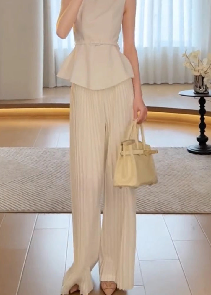 Pantalon de printemps blanc taille haute, large et élégant