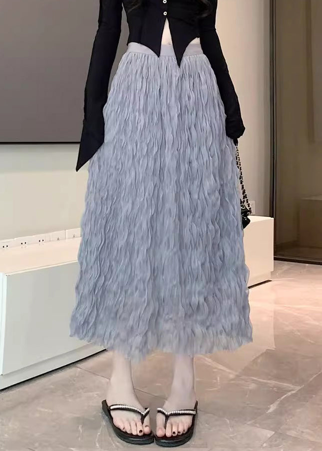Jupes élégantes en tulle taille haute froissées grises Automne QP006