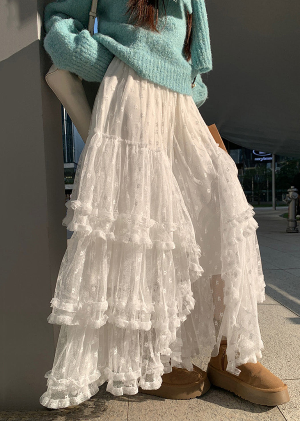 White Skirts French Ruffled High Lace Waist Spring