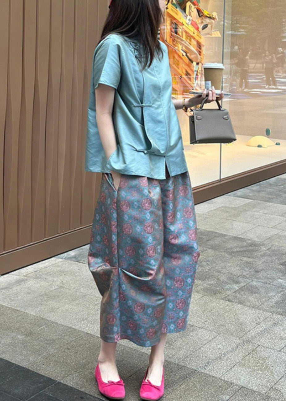 Ensemble deux pièces chemise à boutons roses et pantalon court pour l'été QP008