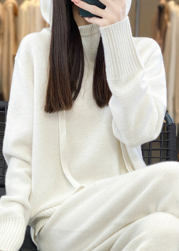 Ensemble deux pièces élégant en tricot de coton violet avec capuche et pantalon large, idéal pour l'hiver (WV015)