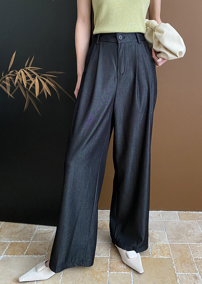 Pantalon large décontracté en coton avec poches noires pour l'été WD003