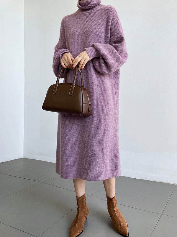 Robe pull ample à manches longues bouffantes et col montant violet Urban AN1052