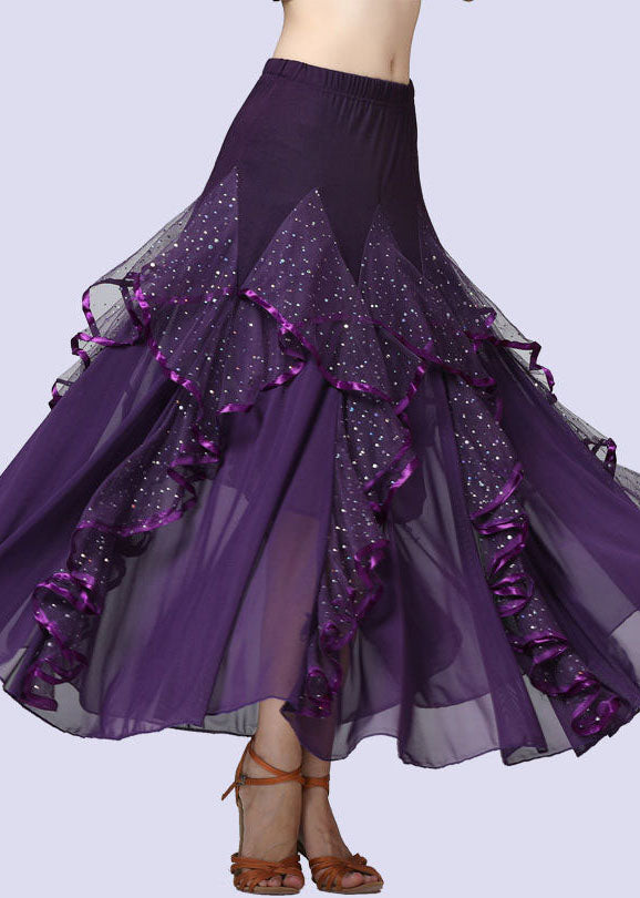 Jupes en coton à paillettes et tulle froissé violet tendance pour l'été AZ1001