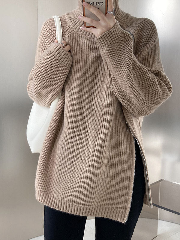 Pull gris urbain à manches longues et col licou avec fermeture éclair sur les côtés AN1033