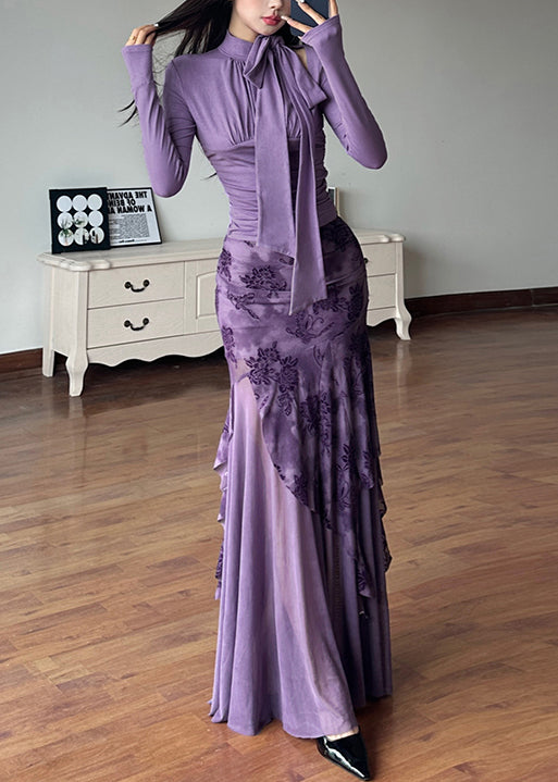 Jupes en tulle, hauts violets fantaisie et patchwork de dentelle, ensemble deux pièces