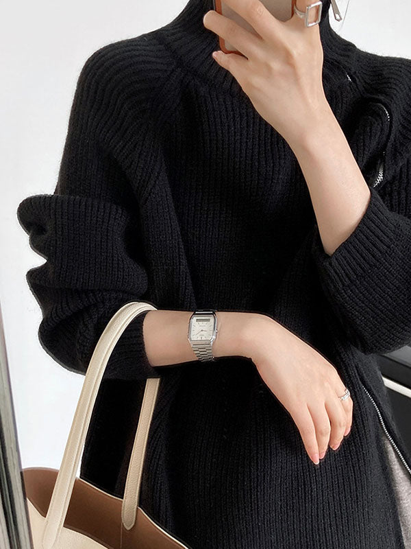 Pull gris urbain à manches longues et col licou avec fermeture éclair sur les côtés AN1033