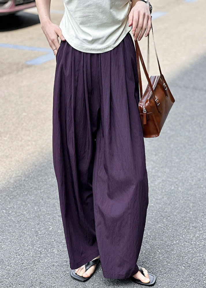 Pantalon en coton à taille élastique avec poches violettes pour femmes, été AF1074