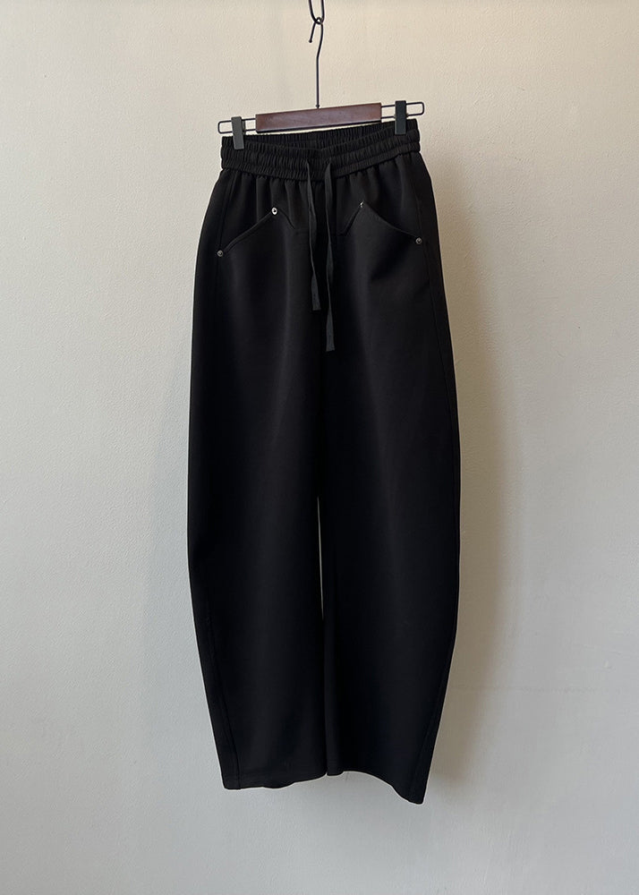 Pantalon en coton à poches noires avec cordon de serrage et taille élastique pour l'automne AF1071