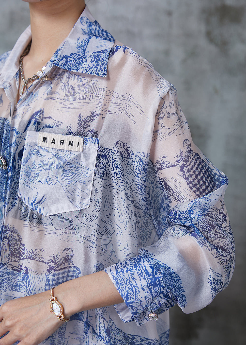 Lässiges, blaues, übergroßes Seiden-Set mit UPF 50+-Aufdruck, zweiteilig, Sommer, QA1003