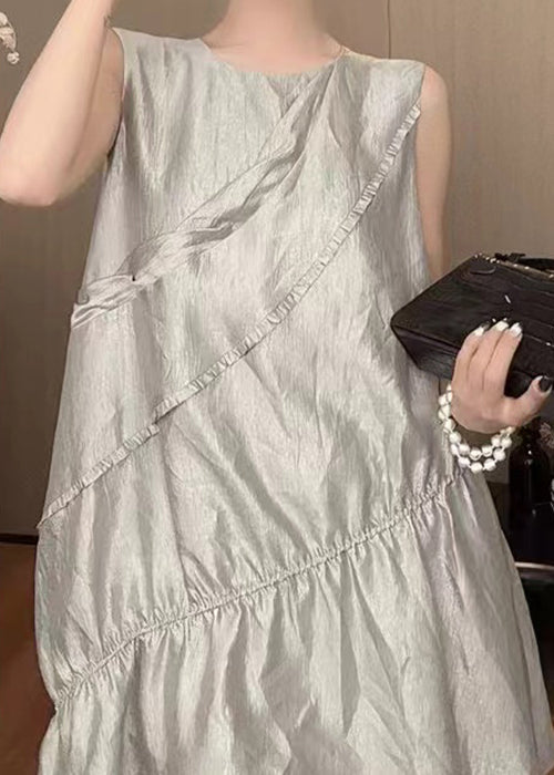 Neues, ärmelloses Kleid aus massiver Baumwolle mit Rundhalsausschnitt, Grau QP035