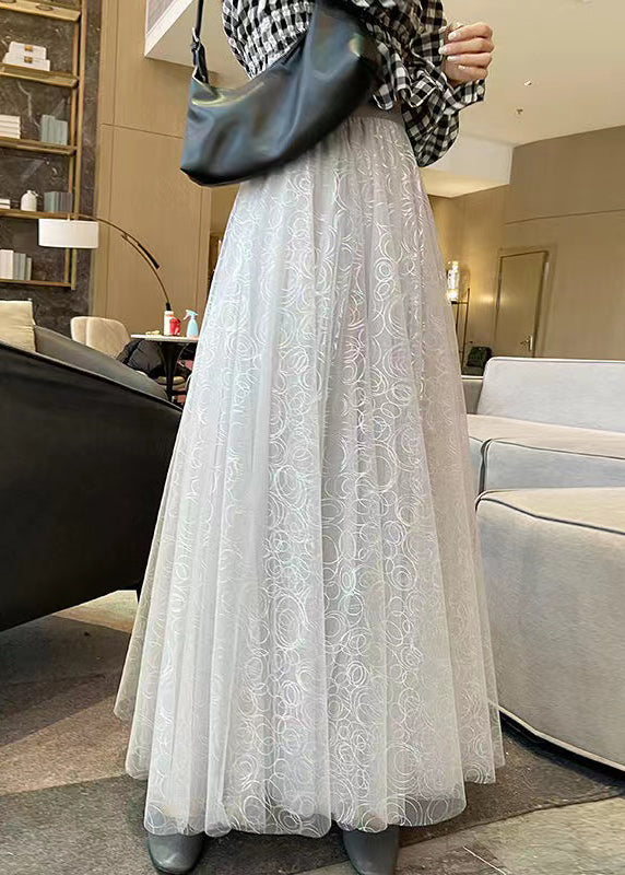 New Apricot Wrinkled Print High Waist Tulle Skirts Summer TT1033