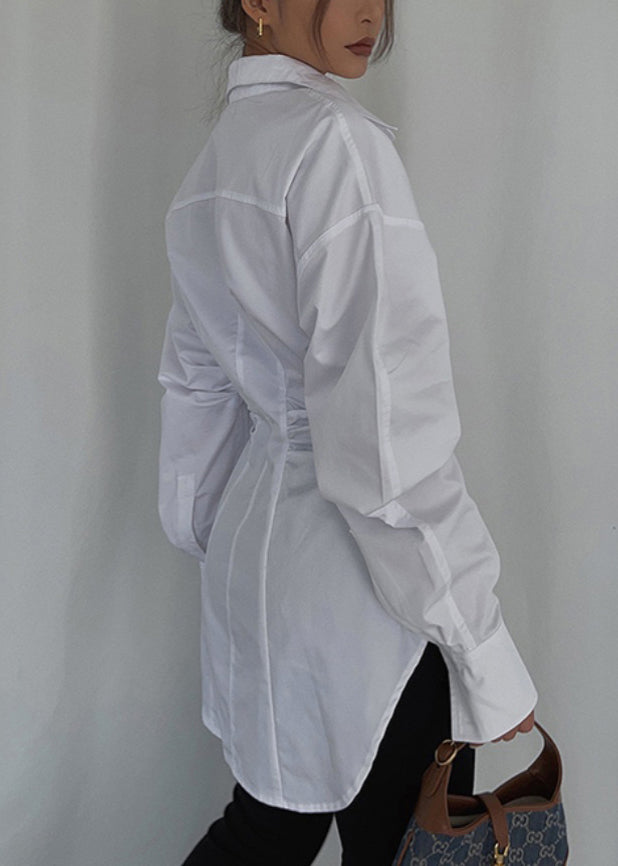 Casual Blouse Cinched Cotton White Spring Tops