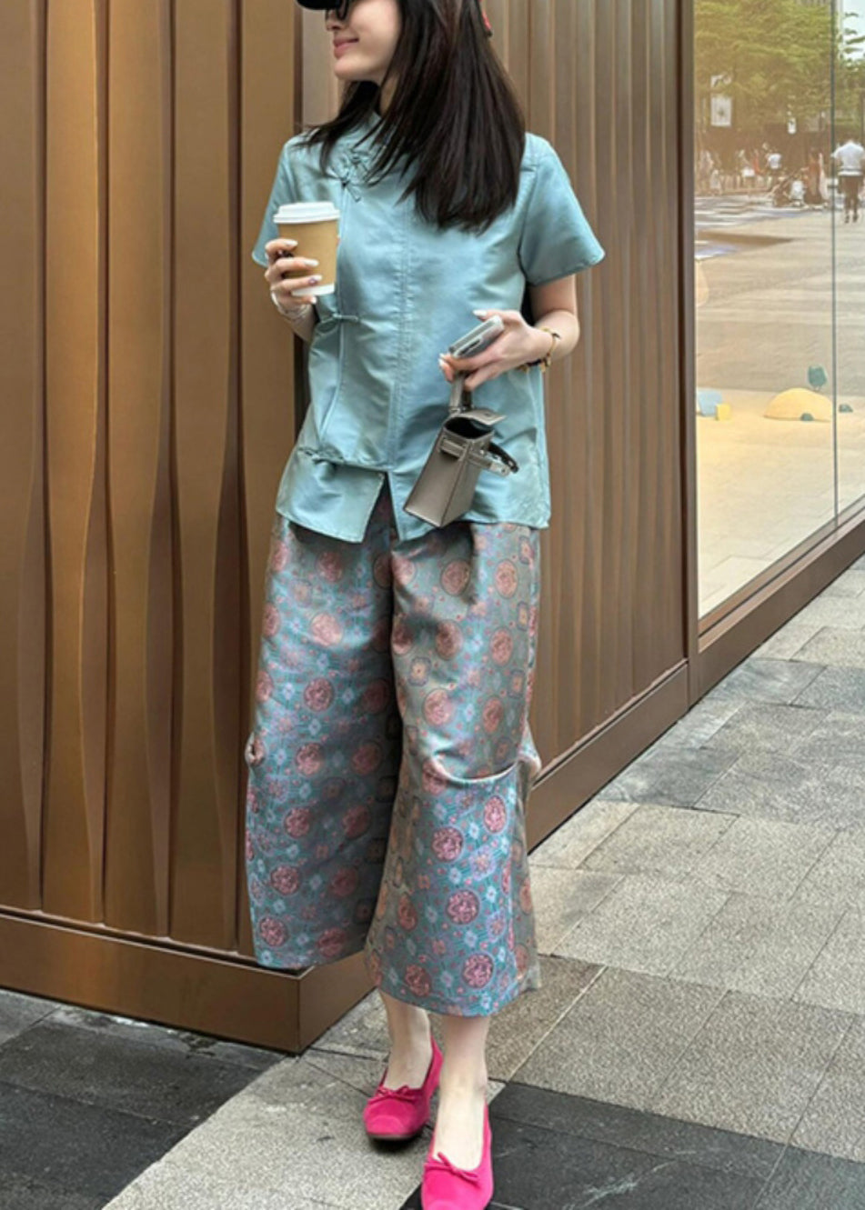 Ensemble deux pièces chemise à boutons roses et pantalon court pour l'été QP008