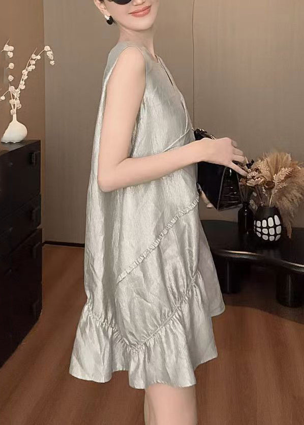Ärmelloses Kleid mit O-Ausschnitt, einfarbig, neue Baumwolle, mittelgrau
