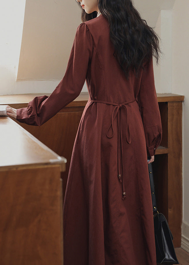 Fit Slim Pockets Kleid Schleife Rot Frühling Maxi Button