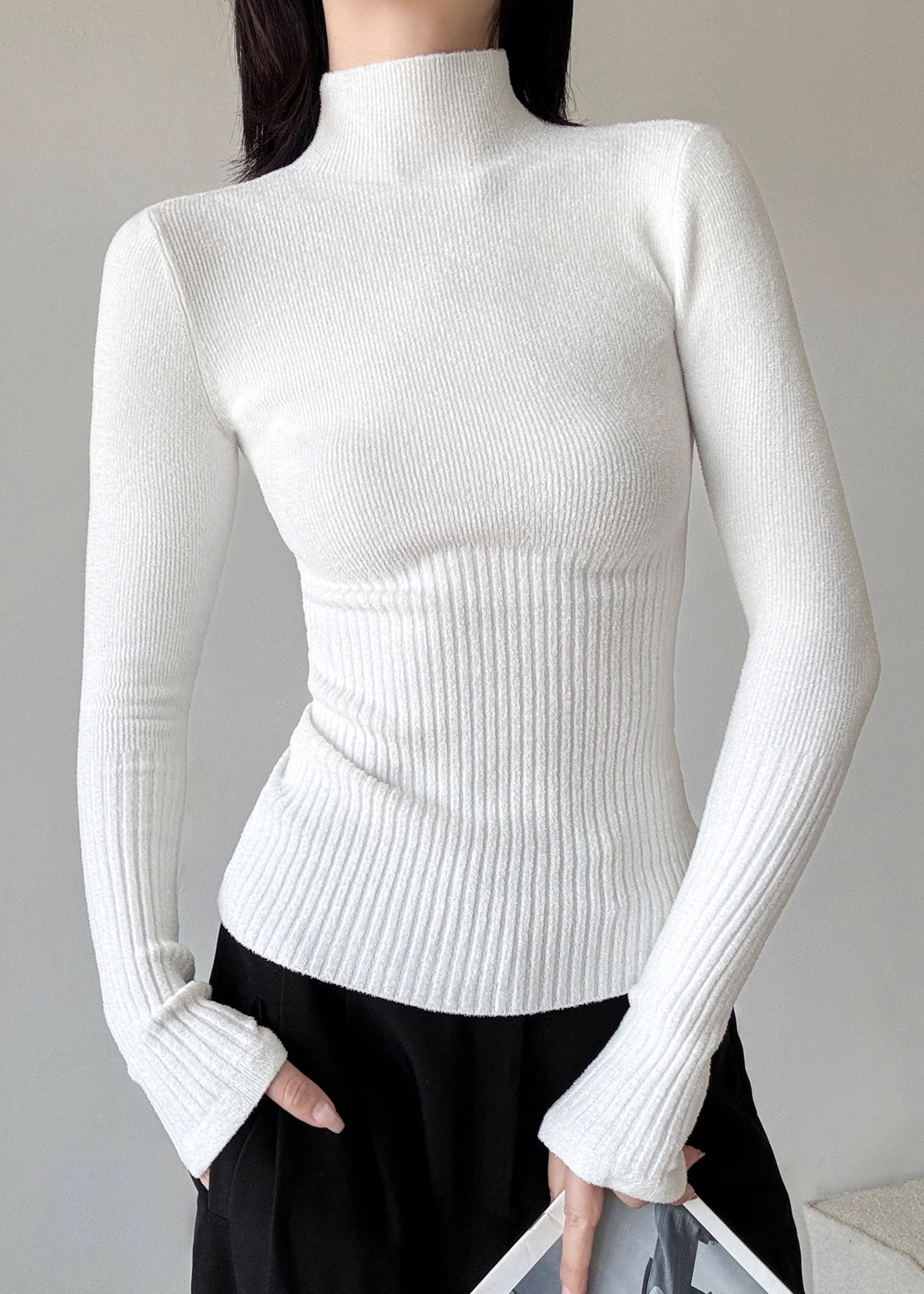 Slim Fit Brauner Patchwork-Strickpullover mit hohem Halsausschnitt, Winter, RV039