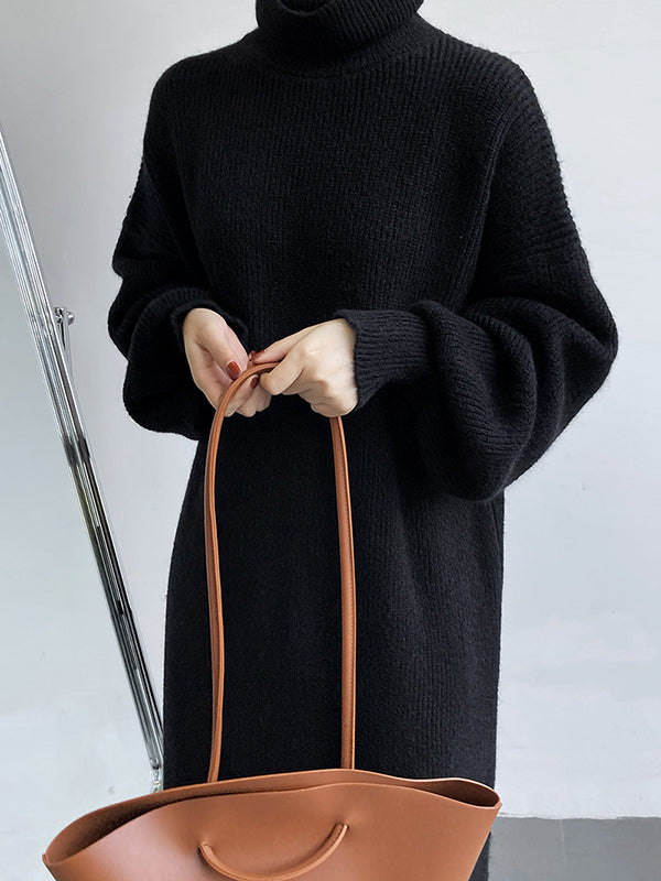 Robe pull ample à manches longues bouffantes et col montant violet Urban AN1052