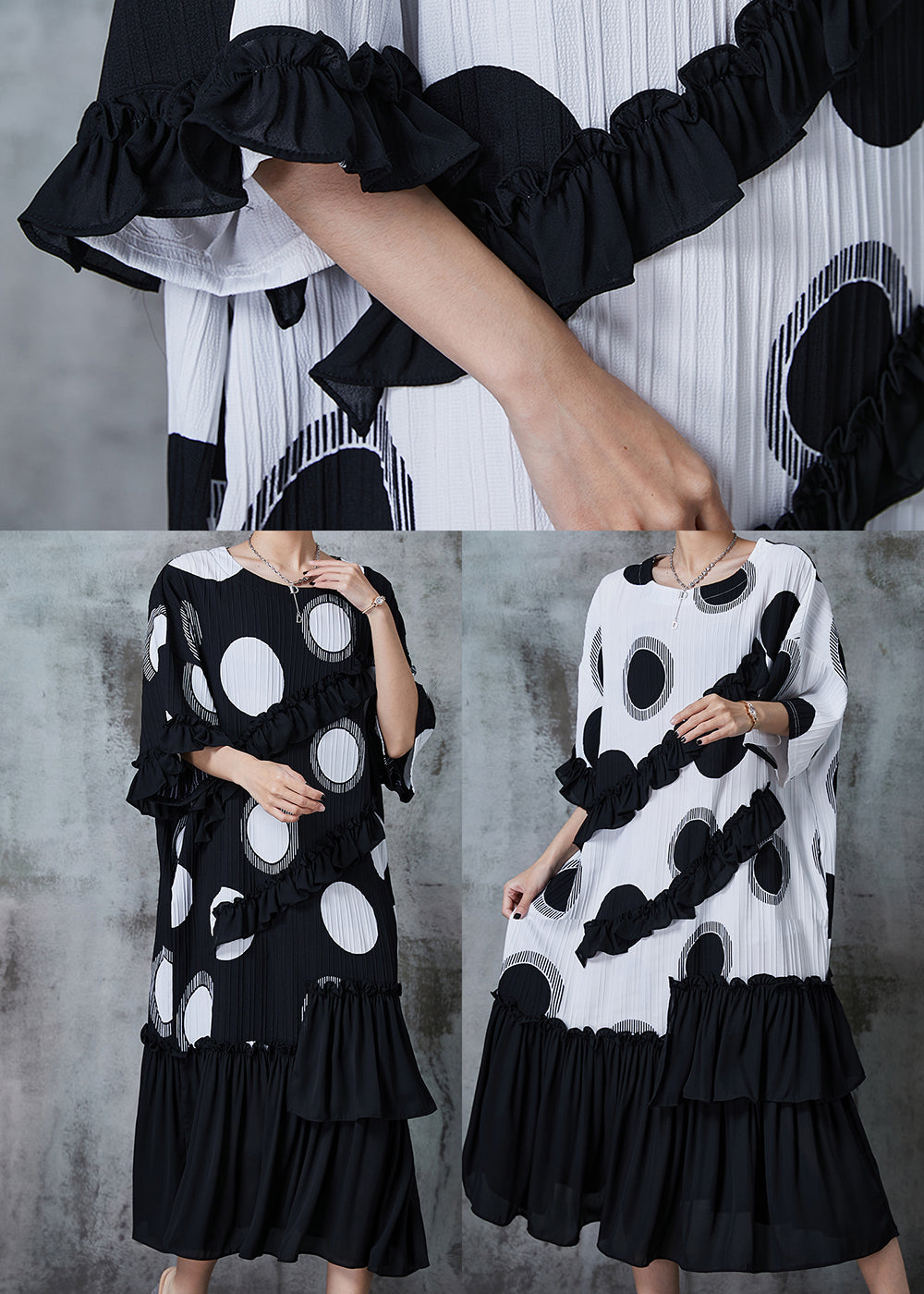 Robe mi-longue en mousseline de soie blanche à volants asymétriques pour l'été QA1011