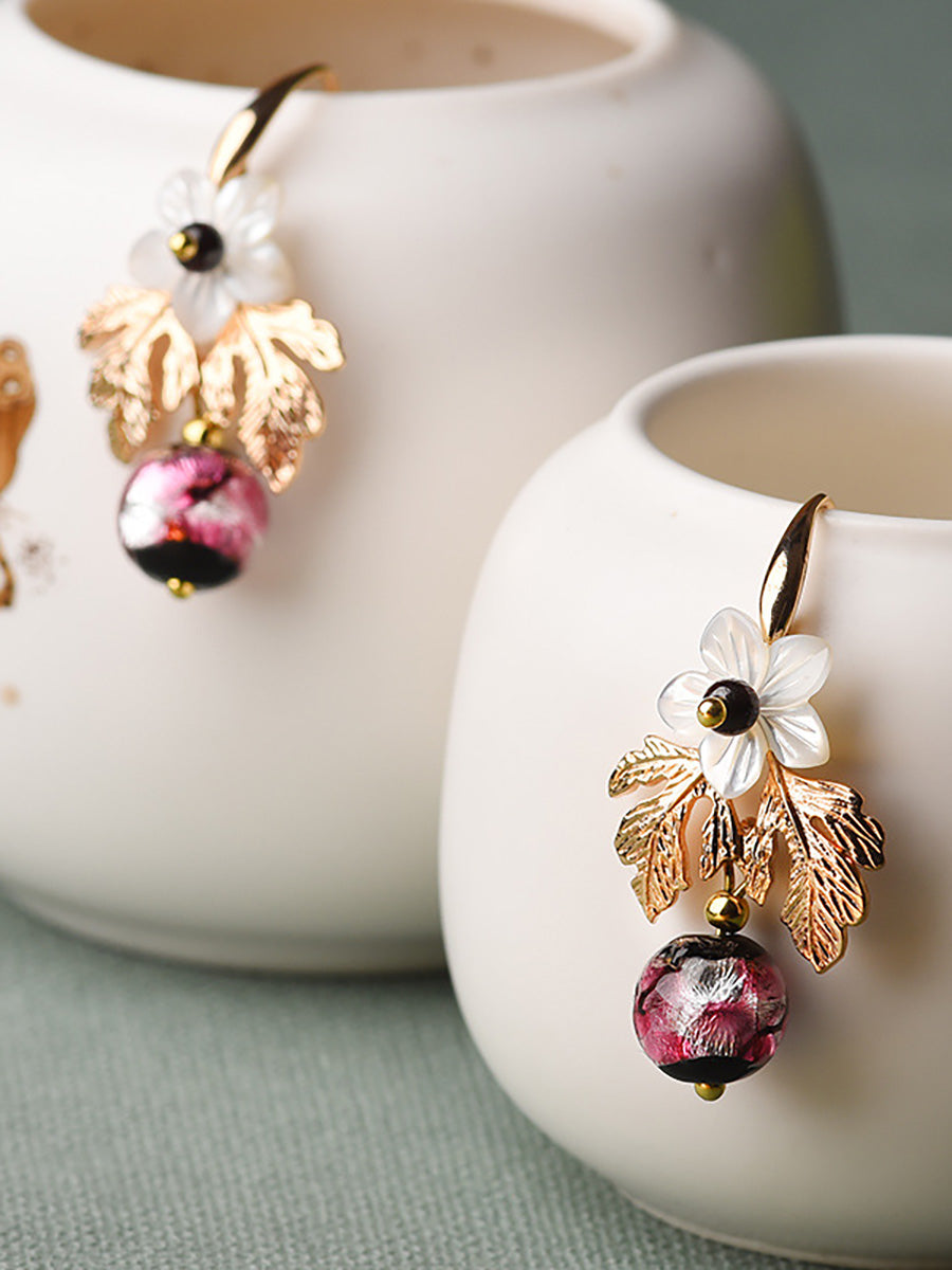 Women Shell Retro Pearl Flower Earrings AK1007