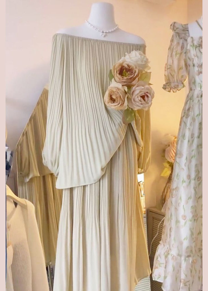 Ensemble deux pièces élégant en coton froissé avec haut et jupe à manches longues abricot AZ1010