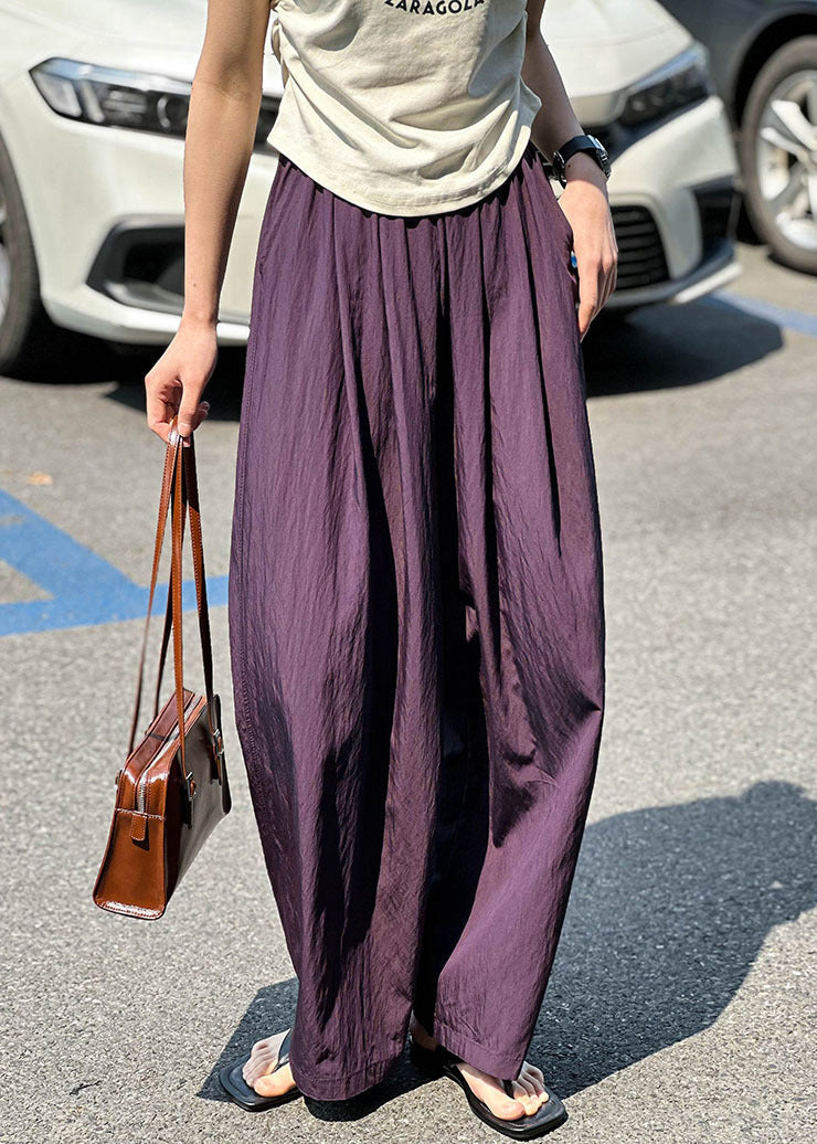Pantalon en coton à taille élastique avec poches violettes pour femmes, été AF1074