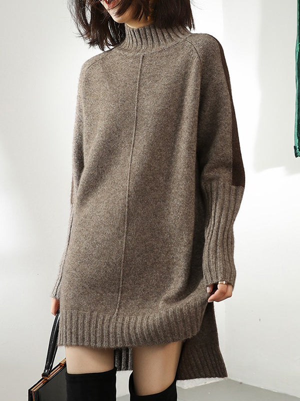 Urban Camel – Halbrollkragenpullover in Kontrastfarbe, langärmelig, Strickpulloverkleid AN1068