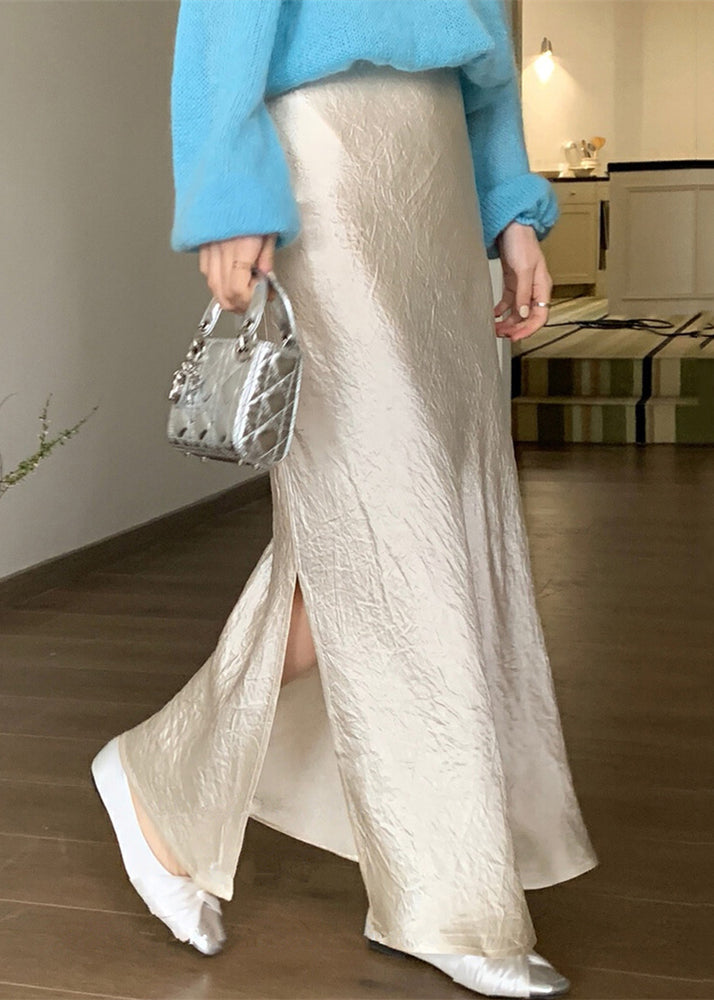 Jupe longue en soie noire à taille haute et ouverture latérale pour l'automne QP060