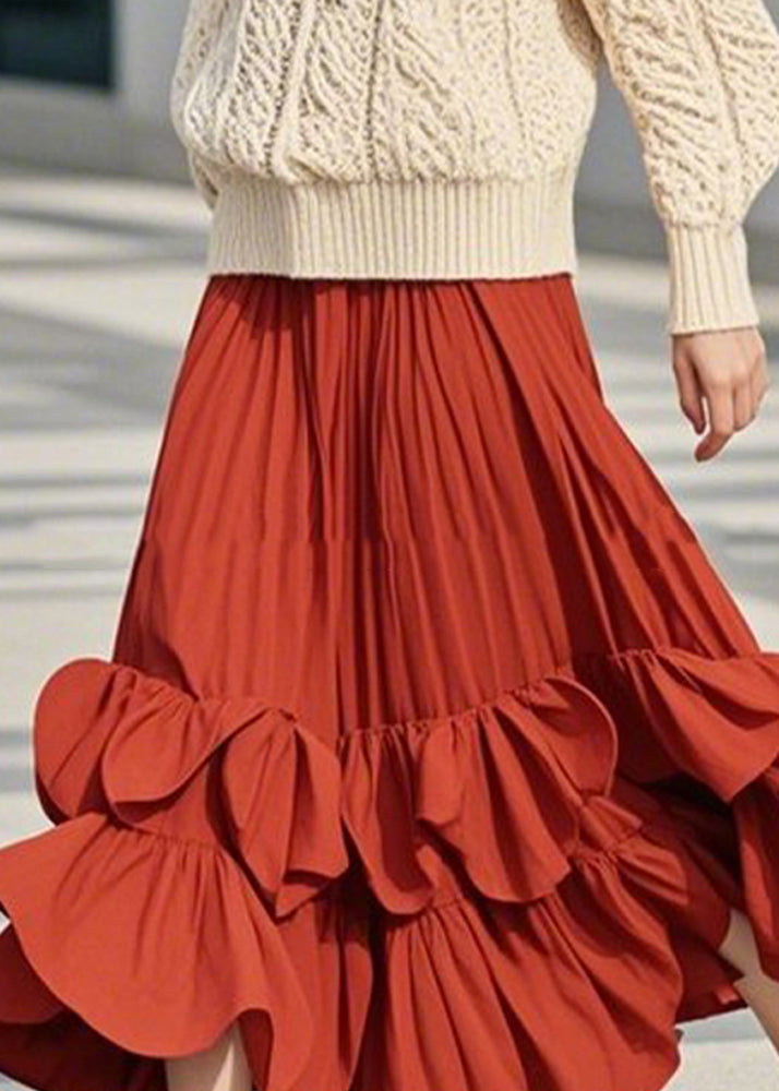 Patchwork A Line DIY Skirts Spring Red Ruffled