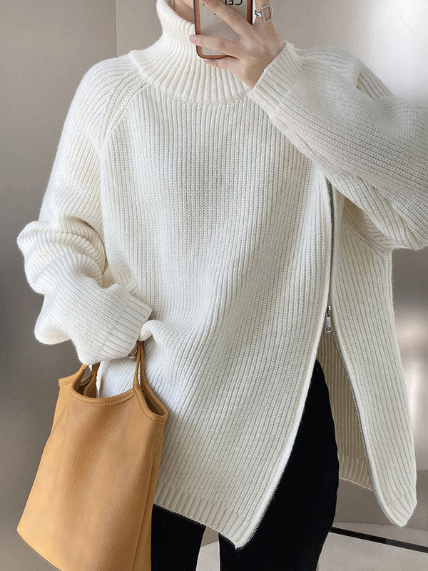 Pull gris urbain à manches longues et col licou avec fermeture éclair sur les côtés AN1033