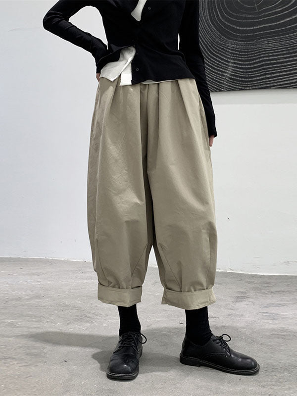 Pantalon sarouel plissé taille haute élastique simple café WS009