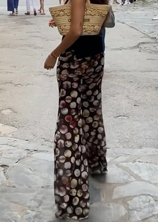 Pantalon évasé en tulle à pois taille haute noir chic été