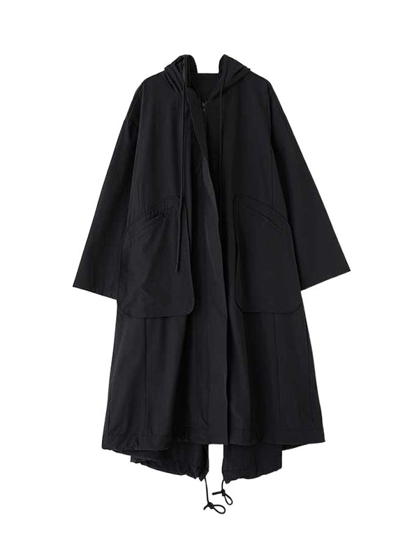 Lässiger Trenchcoat mit Kapuze und Taschen, Reißverschluss, Kordelzug am Saum, langen Ärmeln, TW021