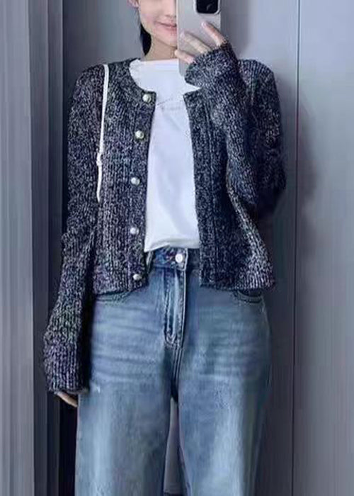 Cardigans en laine tricotés confortables à col rond et boutons pour femmes, gris, automne QX023